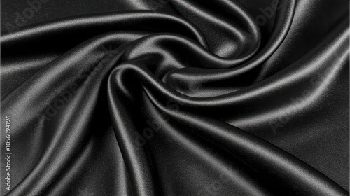 Elegant black silk fabric, smooth and shiny, perfect for luxurious designs and high-quality projects.