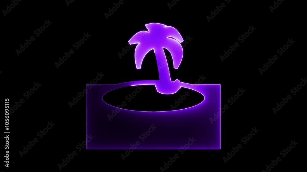 Animation of a tree by the pond by purple neon on black background. Animation of a tree by the pond by purple neon on black background.