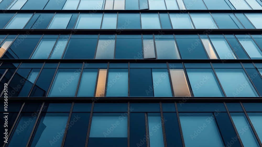 Close-up of a modern glass building facade with reflective windows and geometric patterns Close-up of a modern glass building facade with reflective windows and geometric patterns