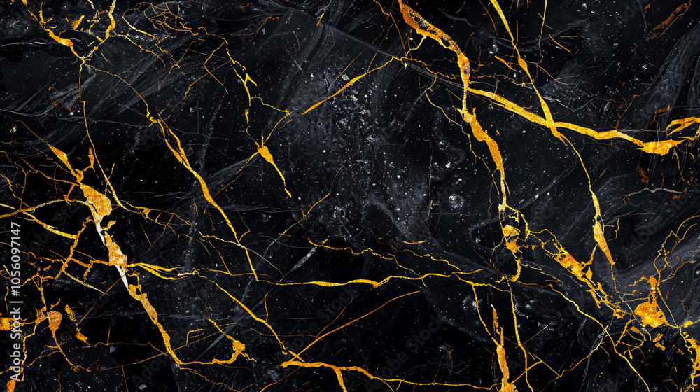 Black marble background with yellow veins. Black marble background with yellow veins.