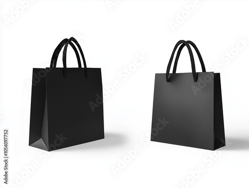 Black paper shopping bag mockup set, isolated on a white background
