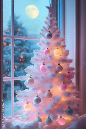 A magical Christmas tree with pastel decorations