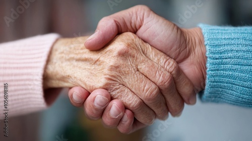 Caring Hands in Connection between Caregiver and Patient photo