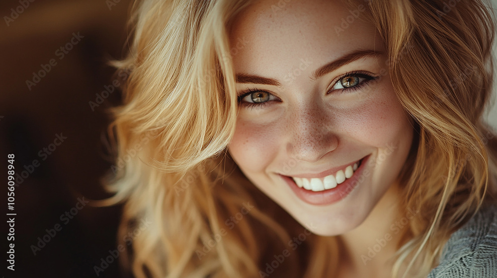 Smiling blonde girl with beautiful features Smiling blonde girl with beautiful features