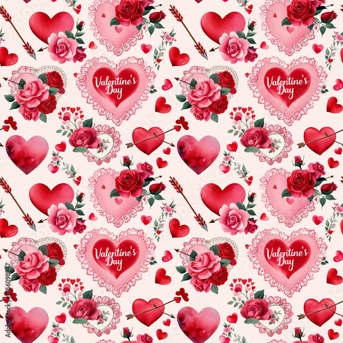 Valentine's Day heart and rose pattern with lace accents