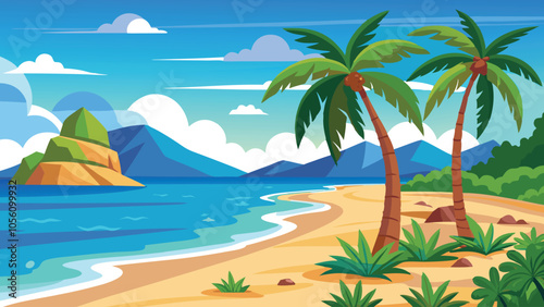 Beach seascape scene with palms