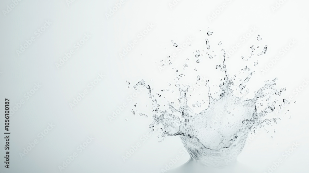 A splash of water captured mid-air against a minimalist white background, creating a dynamic and refreshing visual effect. A splash of water captured mid-air against a minimalist white background, creating a dynamic and refreshing visual effect.