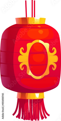 Cartoon Chinese festival red lantern, Asian Chinatown lamp, symbolizing cultural celebrations and heritage. Traditional festival or Lunar New Year decoration with gold accents and tassel at the bottom
