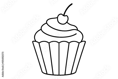 Delicious Cherry Cupcake Silhouettes Vector Illustration