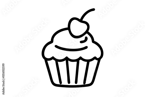 Delicious Cherry Cupcake Silhouettes Vector Illustration