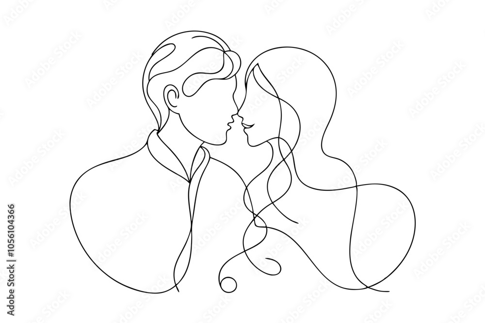 Romantic Couple Kissing in Single Line Drawing - Vector Art Illustration Romantic Couple Kissing in Single Line Drawing - Vector Art Illustration