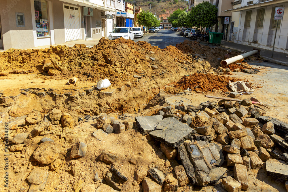 Φωτογραφία Work to replace sewage pipes in the center of the city of Guarani, state of Minas Gerais, Brazil