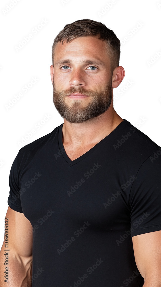 A muscular man in a black t-shirt posing confidently, isolated on a transparent background. Ideal for fitness and fashion themes. A muscular man in a black t-shirt posing confidently, isolated on a transparent background. Ideal for fitness and fashion themes.