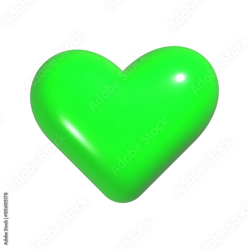 Green Heart Isolated 3d realistic vector illustration plastic shiny love symbol