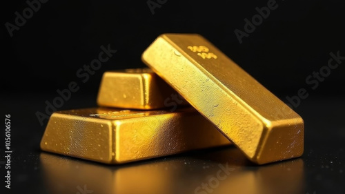 Stacked gold bars lie on a dark background, symbolizing the accumulation of wealth, financial success and the strength of a robust economy