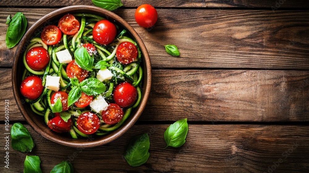 Fresh Vegetable Salad with Tomatoes and Basil Sprigs Fresh Vegetable Salad with Tomatoes and Basil Sprigs
