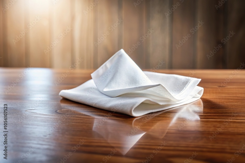 white antibacterial wet wipe on wooden table Reflected white antibacterial wet wipe on wooden table Reflected
