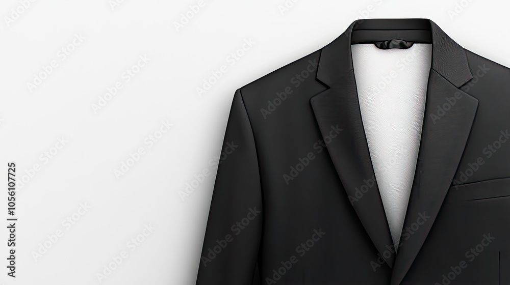 Elegant Black Suit Jacket on White Background Elegant Black Suit Jacket on White Background