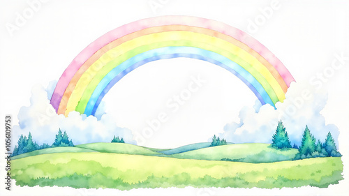 Wallpaper Mural Dreamy Watercolor Rainbow Arch Over Spring Meadow for Saint Patrick's Day Torontodigital.ca