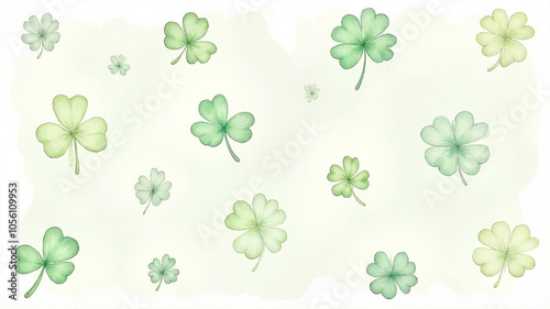 Delicate Watercolor Shamrocks Pattern in Light Green Tones for Saint Patrick's Day
