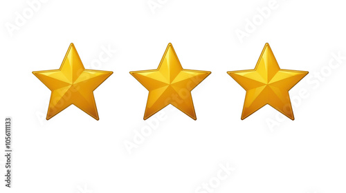 Three gold stars are arranged in a row. Transparent background, PNG