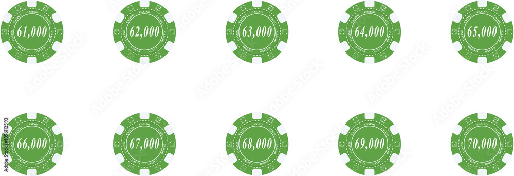 Casino, Poker, Gambling Betting Chip Token or coin vector isolated on white background. Realistic casino chips. Poker chips color vector collection. Poker gambling bet : 1 to 90000$. Vector Casino, Poker, Gambling Betting Chip Token or coin vector isolated on white background. Realistic casino chips. Poker chips color vector collection. Poker gambling bet : 1 to 90000$. Vector