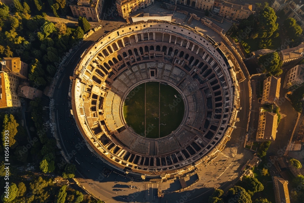 Aerial view of the iconic coliseum captured by drone photography showcasing ancient architecture Aerial view of the iconic coliseum captured by drone photography showcasing ancient architecture