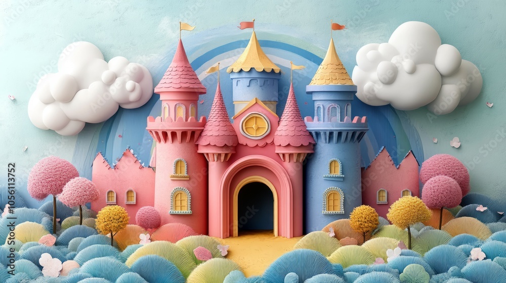Fantasy background of castle, rainbow and sparkling stars. Fantasy background of castle, rainbow and sparkling stars.