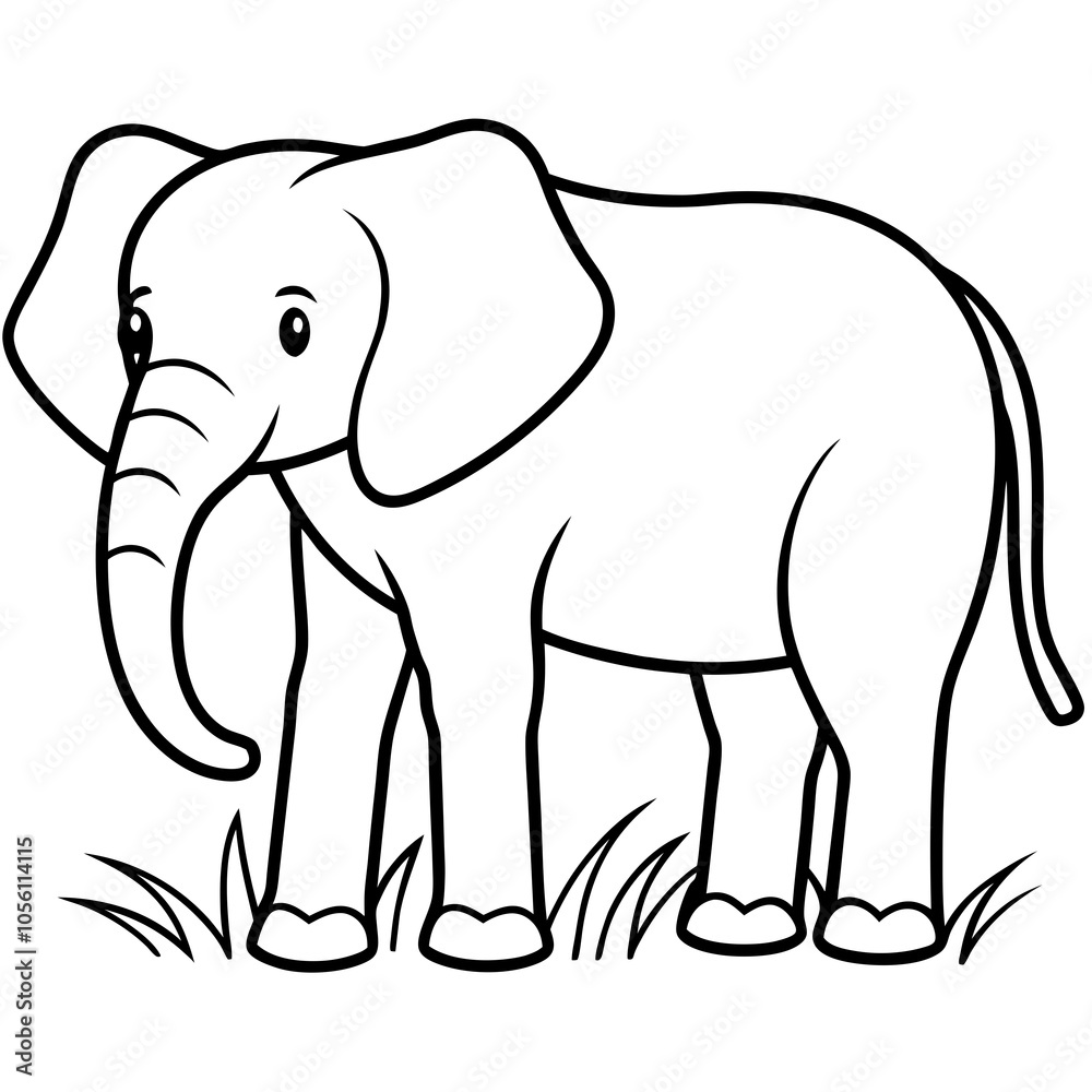 An elephant standing in a field of grass line art An elephant standing in a field of grass line art