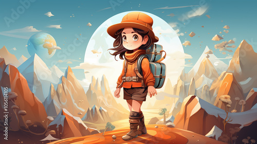 Illustration of a girl with luggage. Girl traveler. Tourist. Travel.