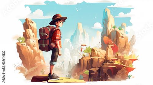 Illustration of a guy with luggage. Guy traveler. Tourist. Travel.