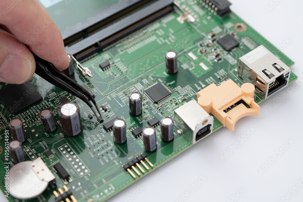 Technician Adjusting Circuit Board with Tweezers
Technician Adjusting Circuit Board with Tweezers