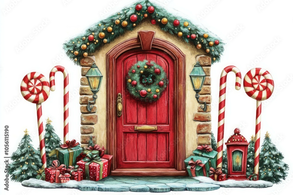 Fototapeta premium Christmas decoration of houses door.