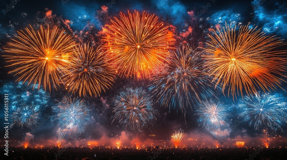 Fototapeta premium orange and blue fireworks
