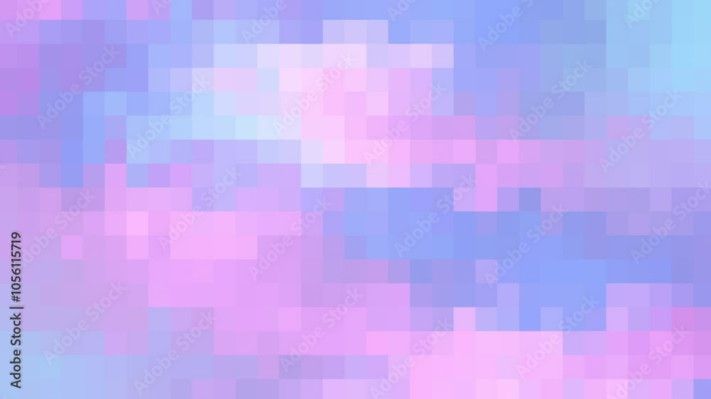 Abstract pixel background of light pink, purple and blue colors randomly change their hue. Animated digital background for vertical and horizontal use. Abstract pixel background of light pink, purple and blue colors randomly change their hue. Animated digital background for vertical and horizontal use.