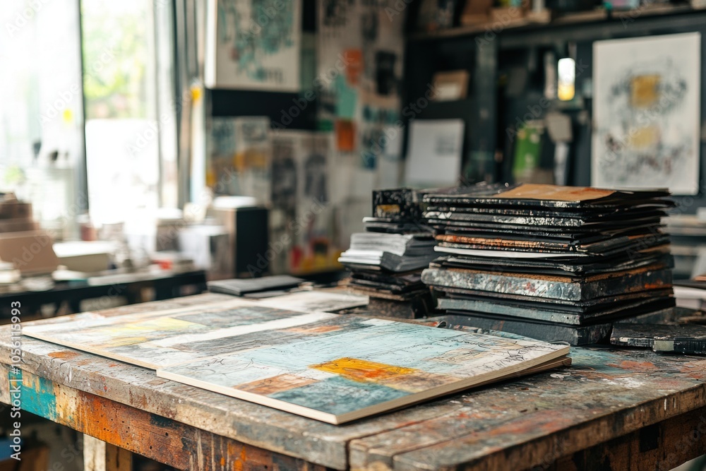 mixed media collage, mixed media collage with abstract paper elements on rustic desk suggests artistic storytelling, featuring a writable margin mixed media collage, mixed media collage with abstract paper elements on rustic desk suggests artistic storytelling, featuring a writable margin