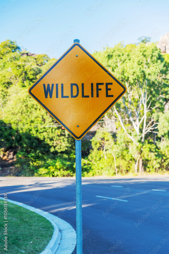 Wildlife warning sign on road on Magnetic Island, Queensland, Australia