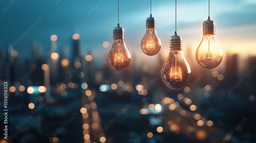 A captivating view of hanging light bulbs against a blurred cityscape backdrop, capturing urban ambiance and warm illumination. A captivating view of hanging light bulbs against a blurred cityscape backdrop, capturing urban ambiance and warm illumination.