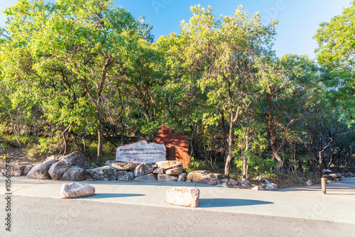 Entrance sign to National Park on Magnetic Island, Queensland, Australia
