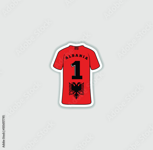 Get a sticker with a unique design of the Albania football jersey! A stylish and vibrant accessory for fans. Show your support for your favorite team!	 photo