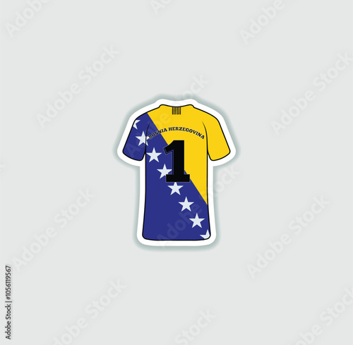 Get a sticker with a unique design of the Bosnia and Herzegovina football jersey! A stylish and vibrant accessory for fans. Show your support for your favorite team!	 photo