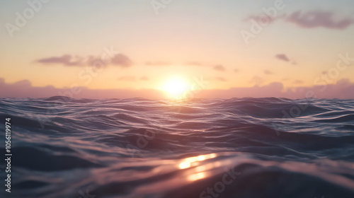 A Serene Ocean at Dawn Where Gentle Waves Whisper Against a Pastel Horizon