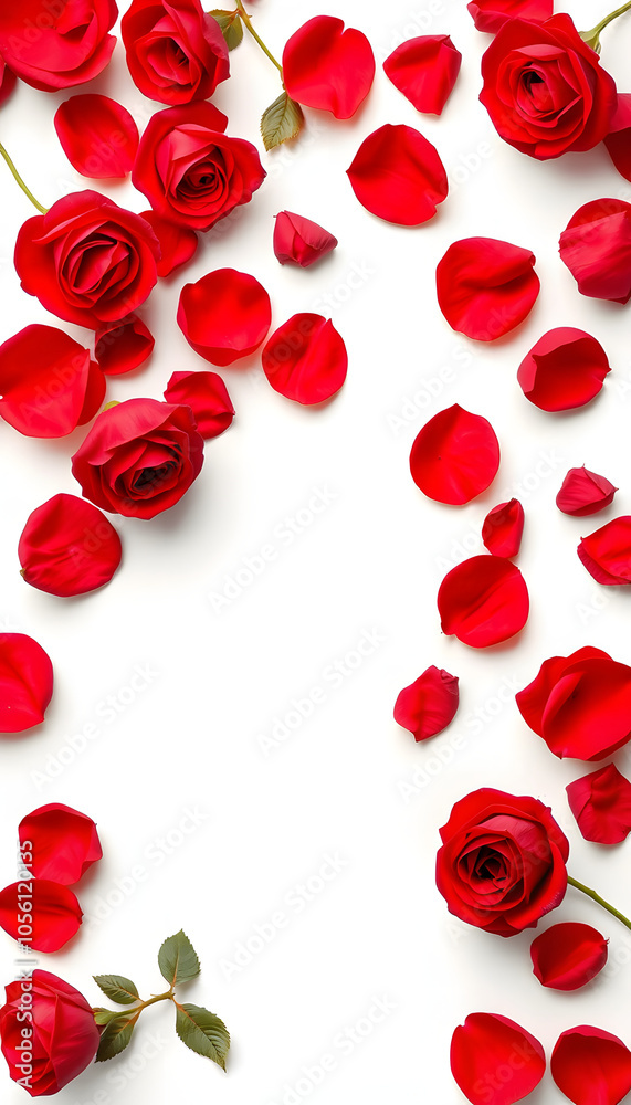 Red rose petals isolated on white for love greetings. Horizontal background for valentines day and mothers day concepts. Space for text. png isolated with white highlights, png Red rose petals isolated on white for love greetings. Horizontal background for valentines day and mothers day concepts. Space for text. png isolated with white highlights, png