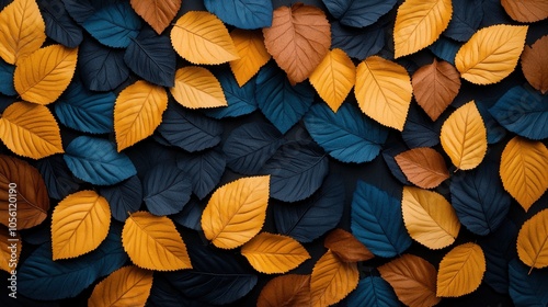 background with a pile of yellow and black leaves photo