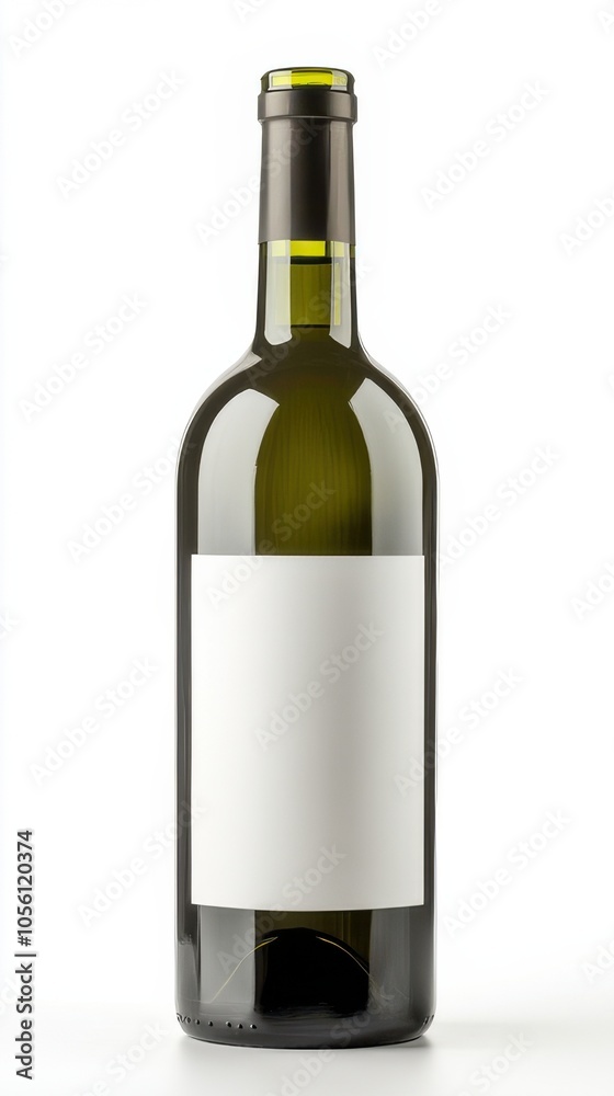 Green Wine Bottle with Blank Label on White Background, ideal for branding, packaging, or label design concepts. Green Wine Bottle with Blank Label on White Background, ideal for branding, packaging, or label design concepts.