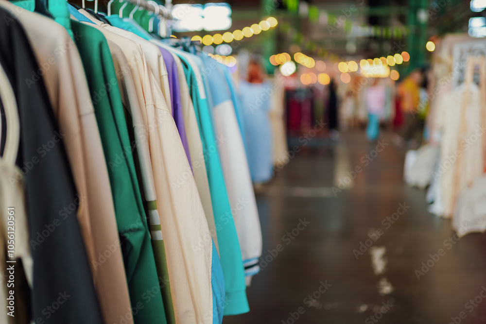 Clothes are hanging on hangers in the store. Clothes are hanging on hangers in the store.