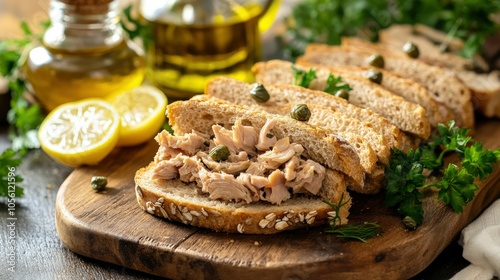 Delicious tuna spread on whole grain bread with fresh ingredients