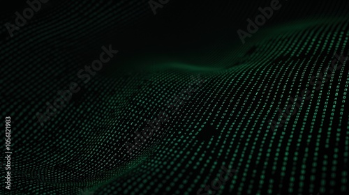 A green and black image of a wave with a lot of dots