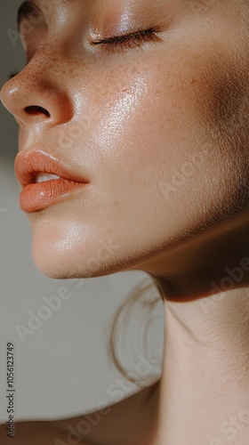 Close Up Portrait of a Woman with Glowing Skin and Natural Light photo