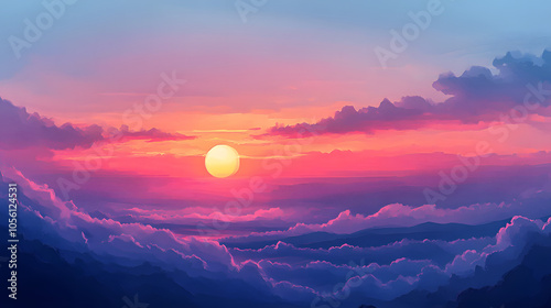 Ethereal Dusk: The Beauty of a Pastel Sunset over Rolling Hills